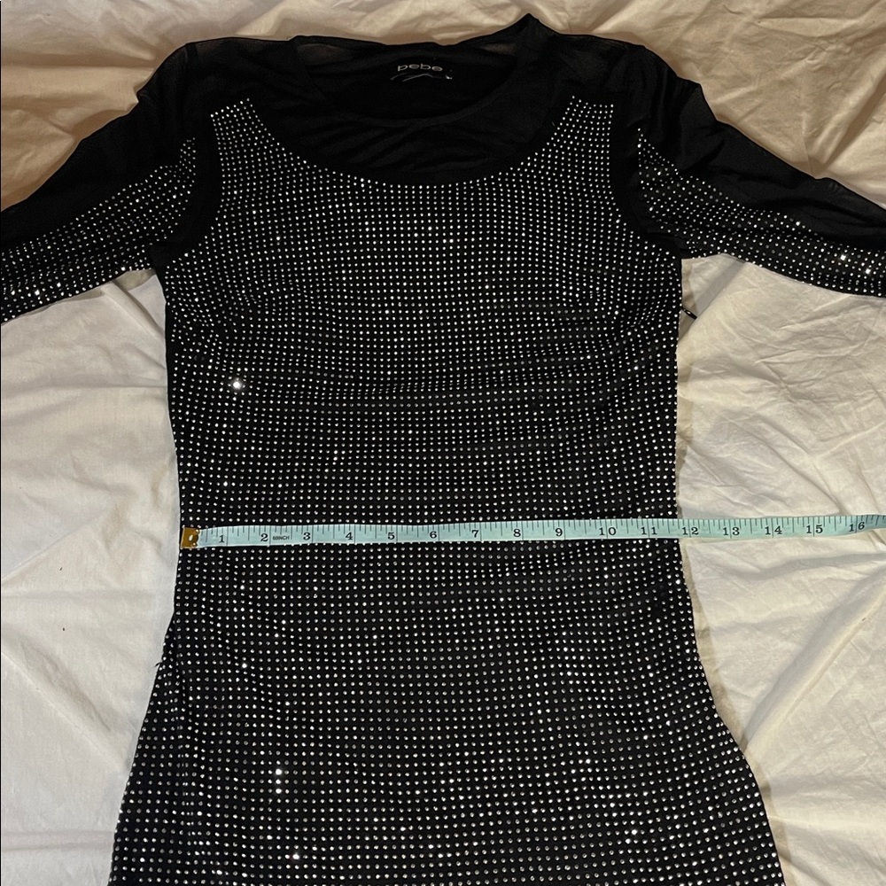 Bebe Body-con Mesh Rhinestone Mini Dress - Picture 13 of 13
